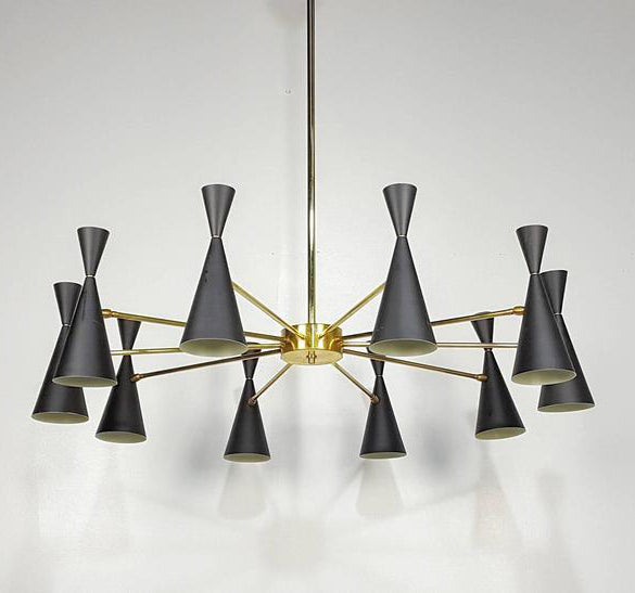 Modern Brass Architectural 'Monolith' Enamel and Brass Cone Chandelier - Doozie Light Studio
