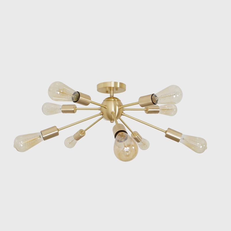Modern Brass 10 Arm Light Sputnik Flush Mount Chandelier Light Fixture.