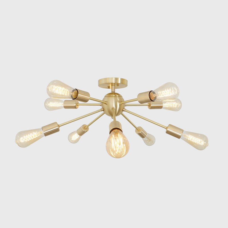Modern Brass 10 Arm Light Sputnik Flush Mount Chandelier Light Fixture.