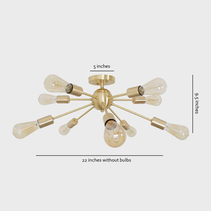 Modern Brass 10 Arm Light Sputnik Flush Mount Chandelier Light Fixture.