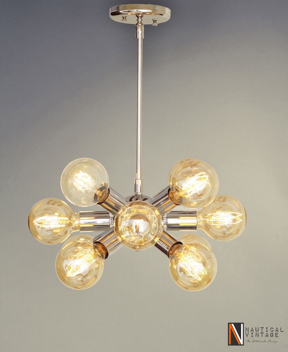 Industrial Vintage Chrome Brass Hanging Ceiling Sputnik Chandelier with 12 Arms - Doozie Light Studio