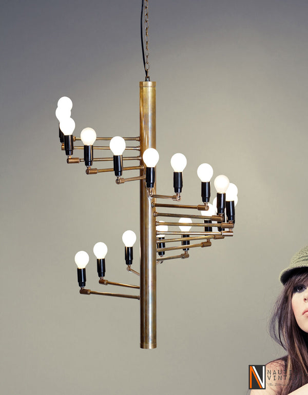 18 Lights Arms Modern Brass chandelier - Gino Sarfatti Chandelier Light Fixture