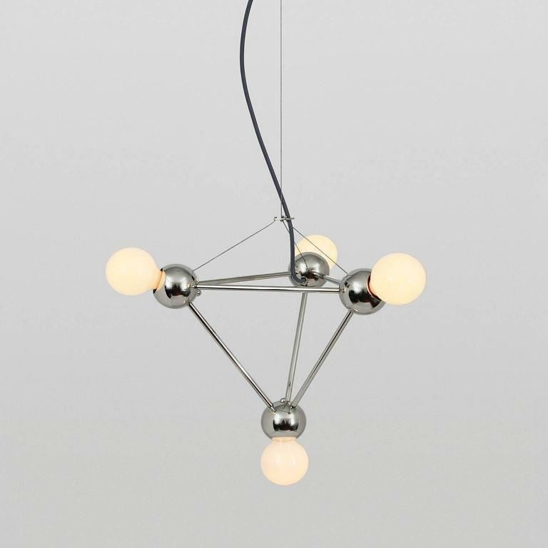 Four Lights Pyramid Modern Brass Minimal Geometric Chandelier Light Fixture