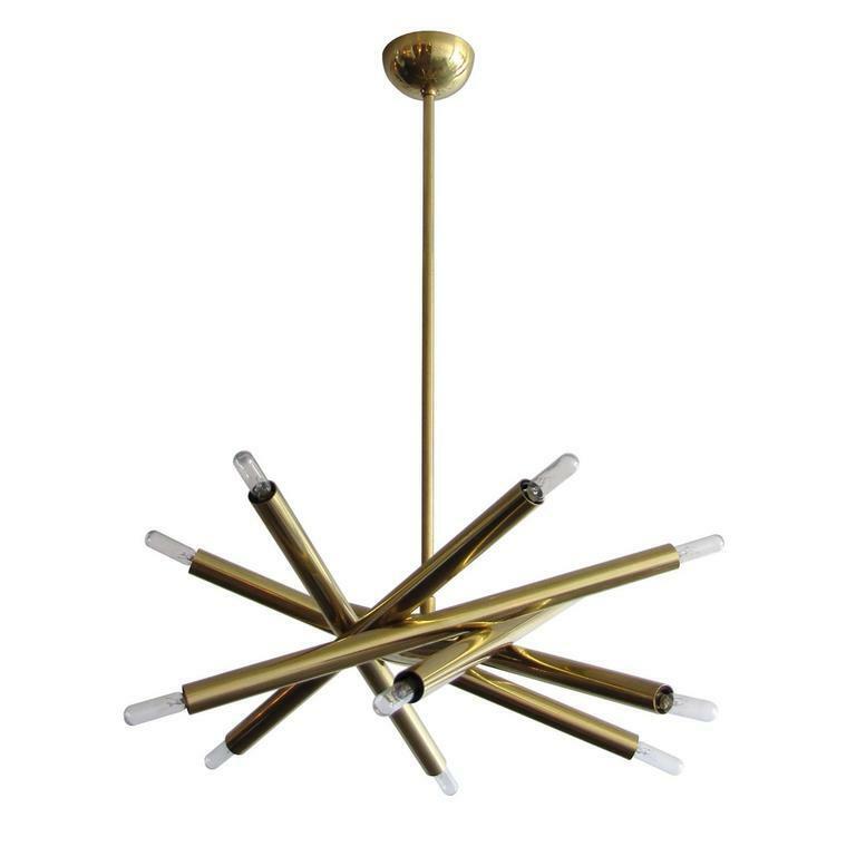 Mid Century Style Modern Brass Spiral Chandelier - 6 Arm 12 Light Chandelier - Doozie Light Studio