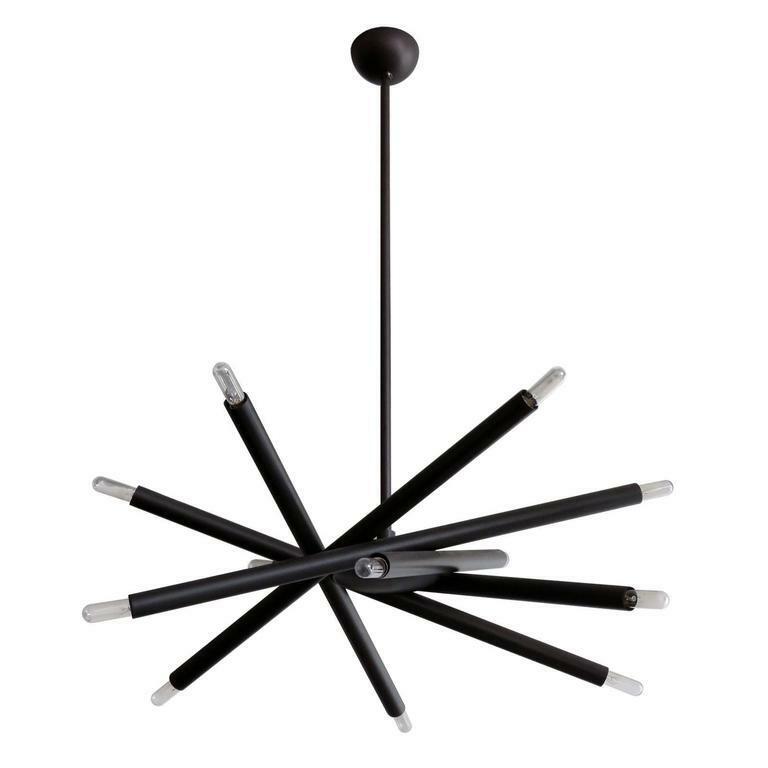 Mid Century Modern Brass Spiral Chandelier - 6 Arm 12 Light Black Chandelier - Doozie Light Studio