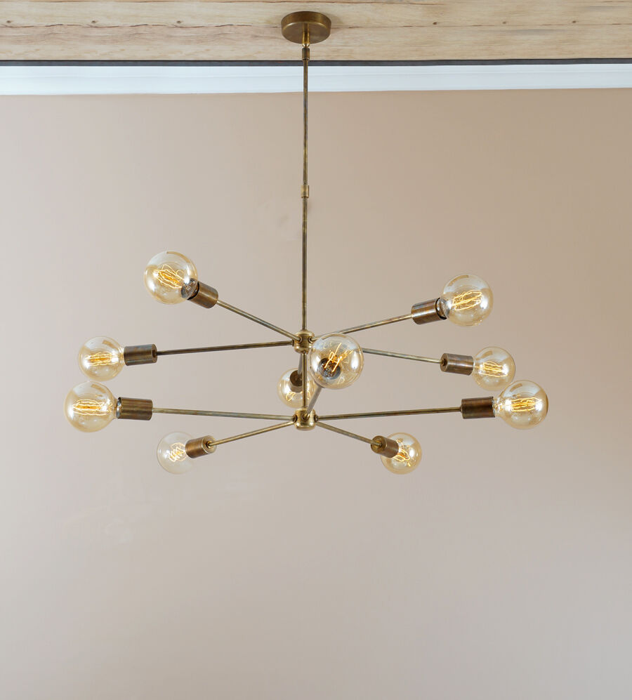 Modern Brass 10 Arms Sputnik Chandelier - Industrial Hanging Light Lighting - Doozie Light Studio