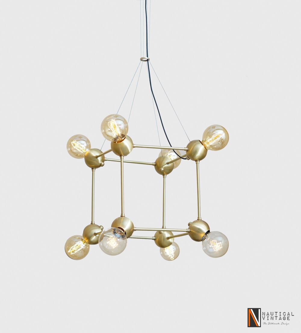 Italian Style Geometric Brass Chandeliers - Suspension Cable Brass Chandelier - Doozie Light Studio