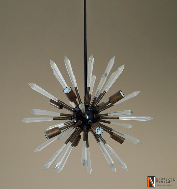Modern Patina Brass & Acrylic Crystal Sputnik Chandelier Light Fixture