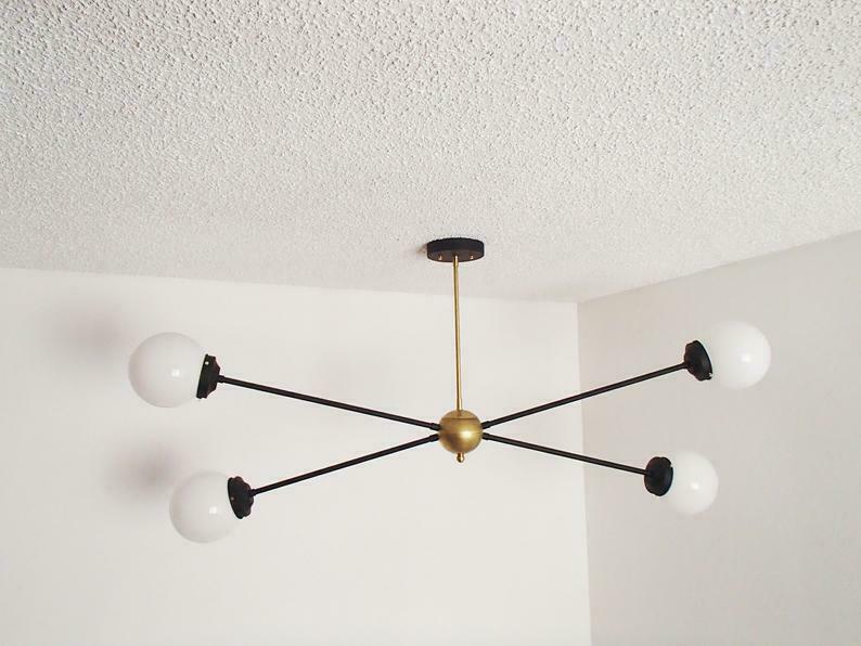 Brass Modern Pendant - Twin Glass Shades - Globe Orb - 4 Glass Globe Chandelier - Doozie Light Studio