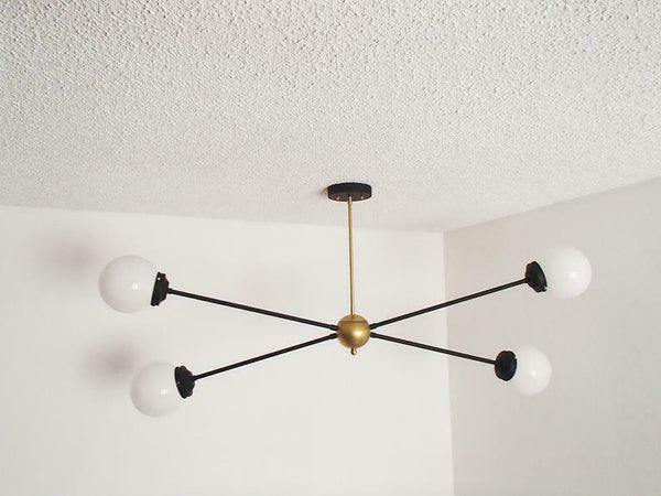 Brass Modern Pendant - Twin Glass Shades - Globe Orb - 4 Glass Globe Chandelier