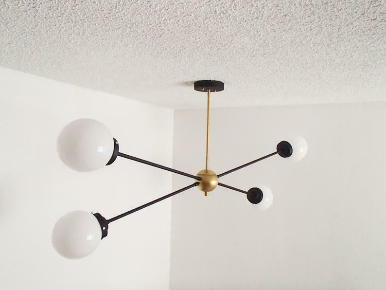 Brass Modern Pendant - Twin Glass Shades - Globe Orb - 4 Glass Globe Chandelier - Doozie Light Studio