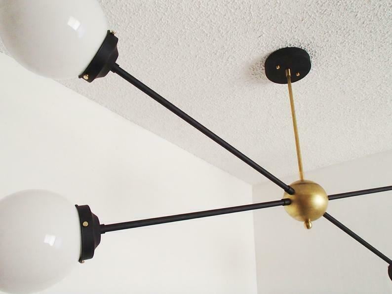 Brass Modern Pendant - Twin Glass Shades - Globe Orb - 4 Glass Globe Chandelier - Doozie Light Studio