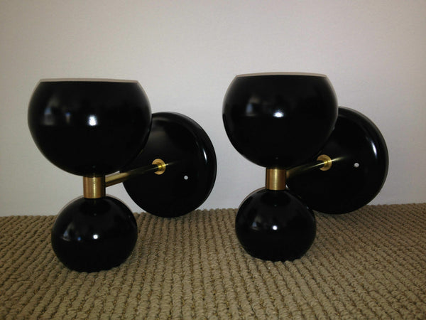 Set of 2 Mid century style modern brass double shade wall sconce