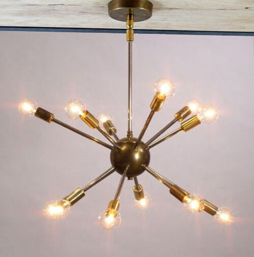 Modern Brass 12 Lights Sputnik atomic chandelier starburst light Fixture - Doozie Light Studio