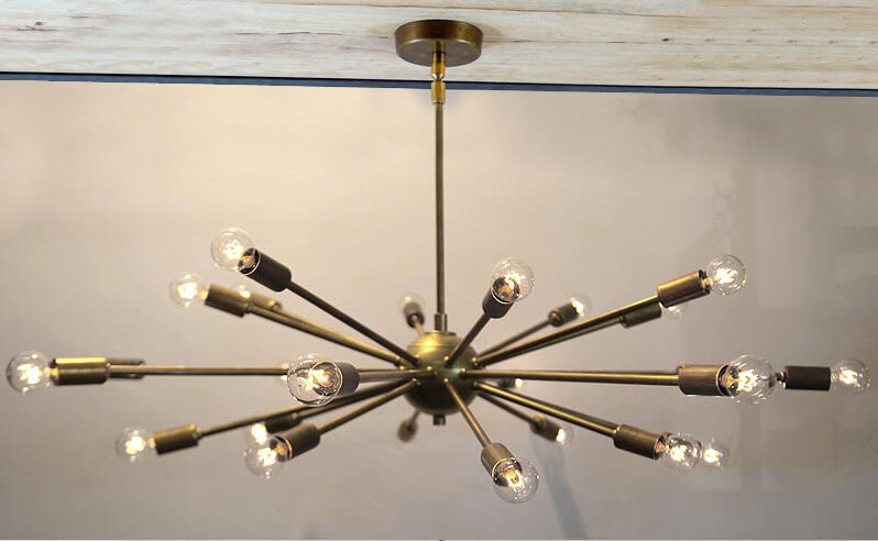 Mid Century Modern Brass Sputnik atomic chandelier starburst light Fixture - Doozie Light Studio