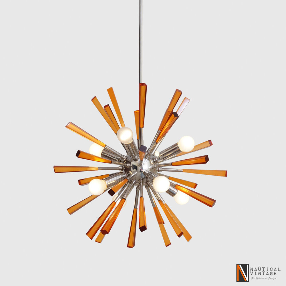 Modern Chrome Brass & Acrylic Crystal Rock Sputnik Chandelier Light Fixture - Doozie Light Studio