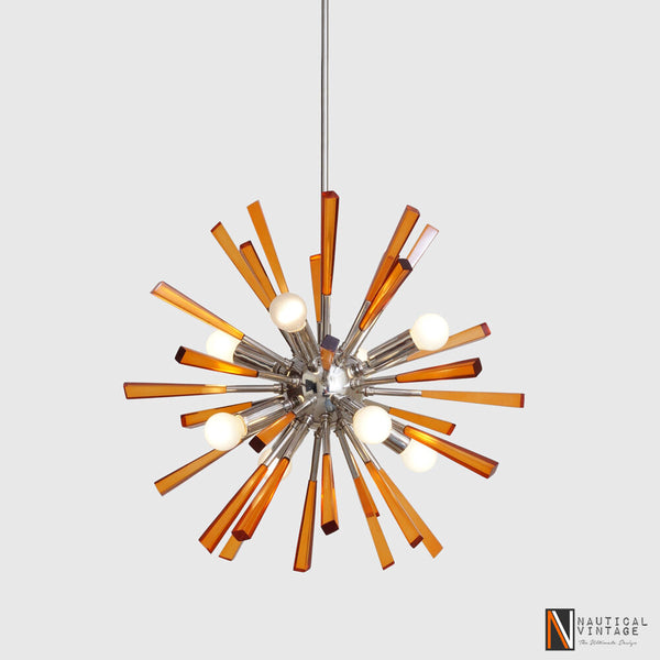 Modern Chrome Brass & Acrylic Crystal Rock Sputnik Chandelier Light Fixture