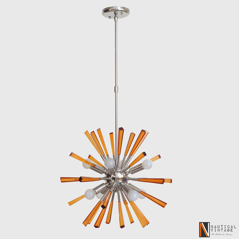 Modern Chrome Brass & Acrylic Crystal Rock Sputnik Chandelier Light Fixture