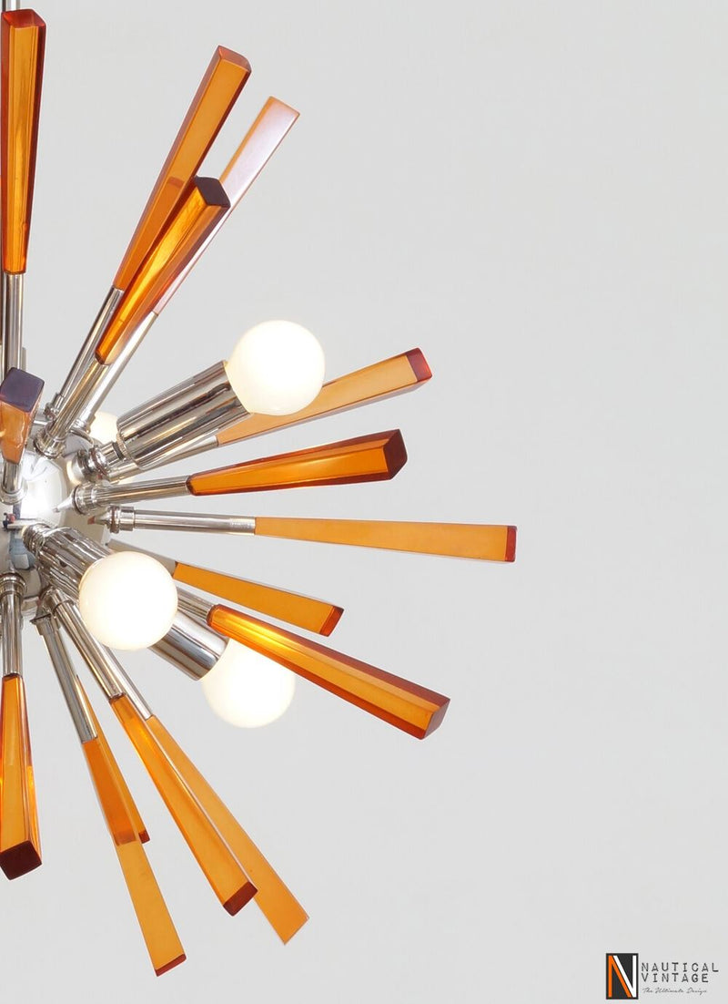 Modern Chrome Brass & Acrylic Crystal Rock Sputnik Chandelier Light Fixture