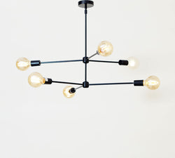 Mid century modern brass chandelier light fixture - 6 Arms Black Light Fixture