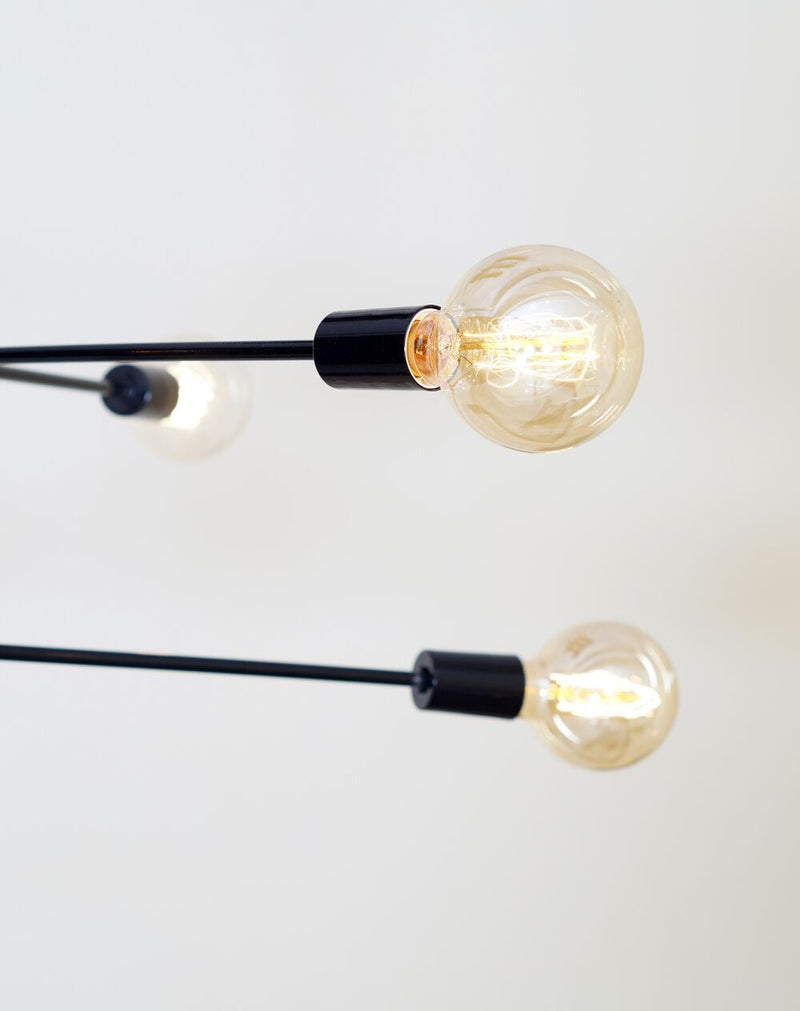 Mid century modern brass chandelier light fixture - 6 Arms Black Light Fixture