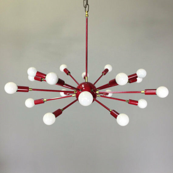 18 Light Large Red Sputnik Chandelier Light Fixture - Mid Century Sputnik Lamp