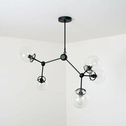 Mid century style modern black brass Light Fixture - 5 Glass Globe Chandelier