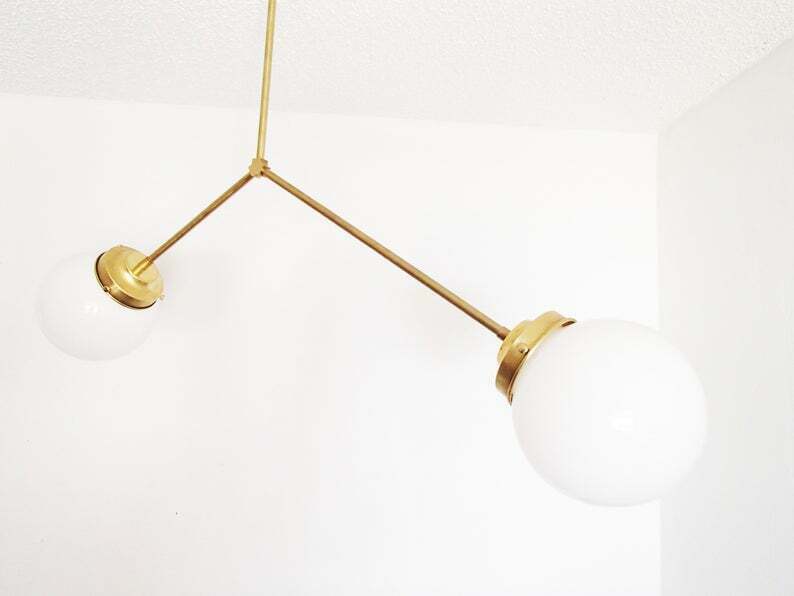 Brass Modern Pendant - Twin Glass Shades - Globe Orb - 2 Glass Globe Chandelier - Doozie Light Studio