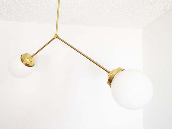 Brass Modern Pendant - Twin Glass Shades - Globe Orb - 2 Glass Globe Chandelier