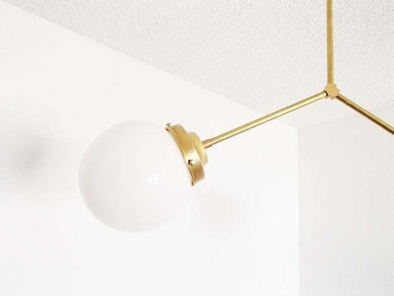 Brass Modern Pendant - Twin Glass Shades - Globe Orb - 2 Glass Globe Chandelier - Doozie Light Studio