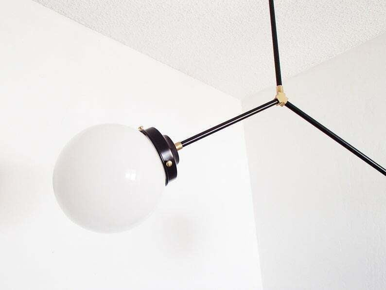 Brass Modern Pendant - Twin Glass Shades - Globe Orb - 2 Glass Globe Chandelier - Doozie Light Studio