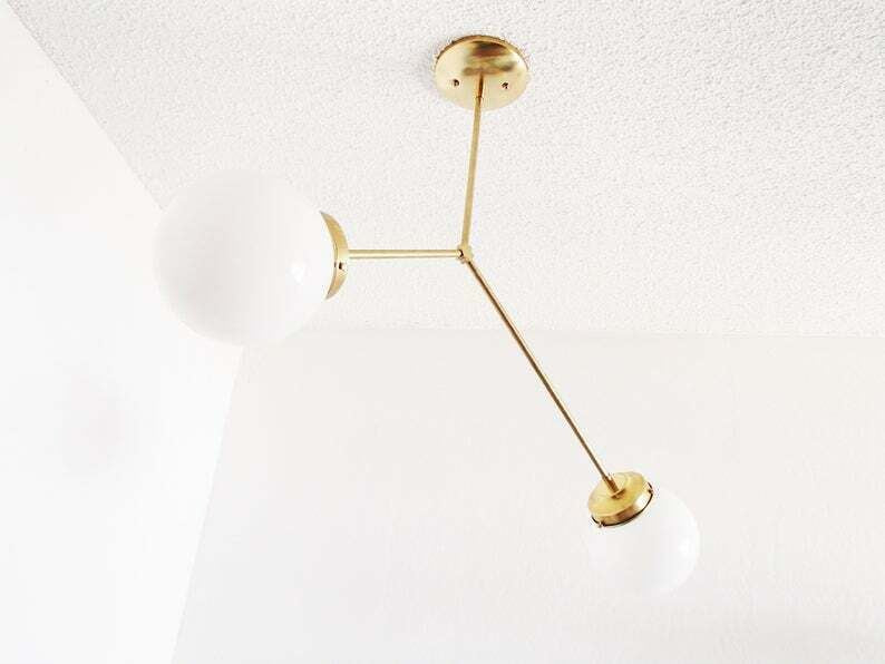 Brass Modern Pendant - Twin Glass Shades - Globe Orb - 2 Glass Globe Chandelier - Doozie Light Studio