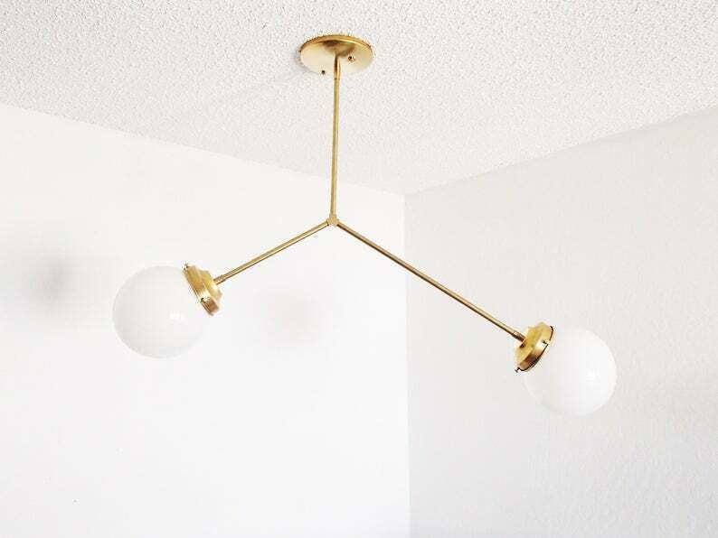 Brass Modern Pendant - Twin Glass Shades - Globe Orb - 2 Glass Globe Chandelier - Doozie Light Studio