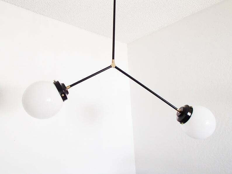 Brass Modern Pendant - Twin Glass Shades - Globe Orb - 2 Glass Globe Chandelier - Doozie Light Studio