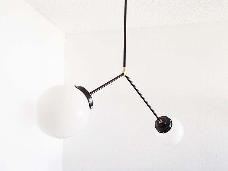 Brass Modern Pendant - Twin Glass Shades - Globe Orb - 2 Glass Globe Chandelier - Doozie Light Studio