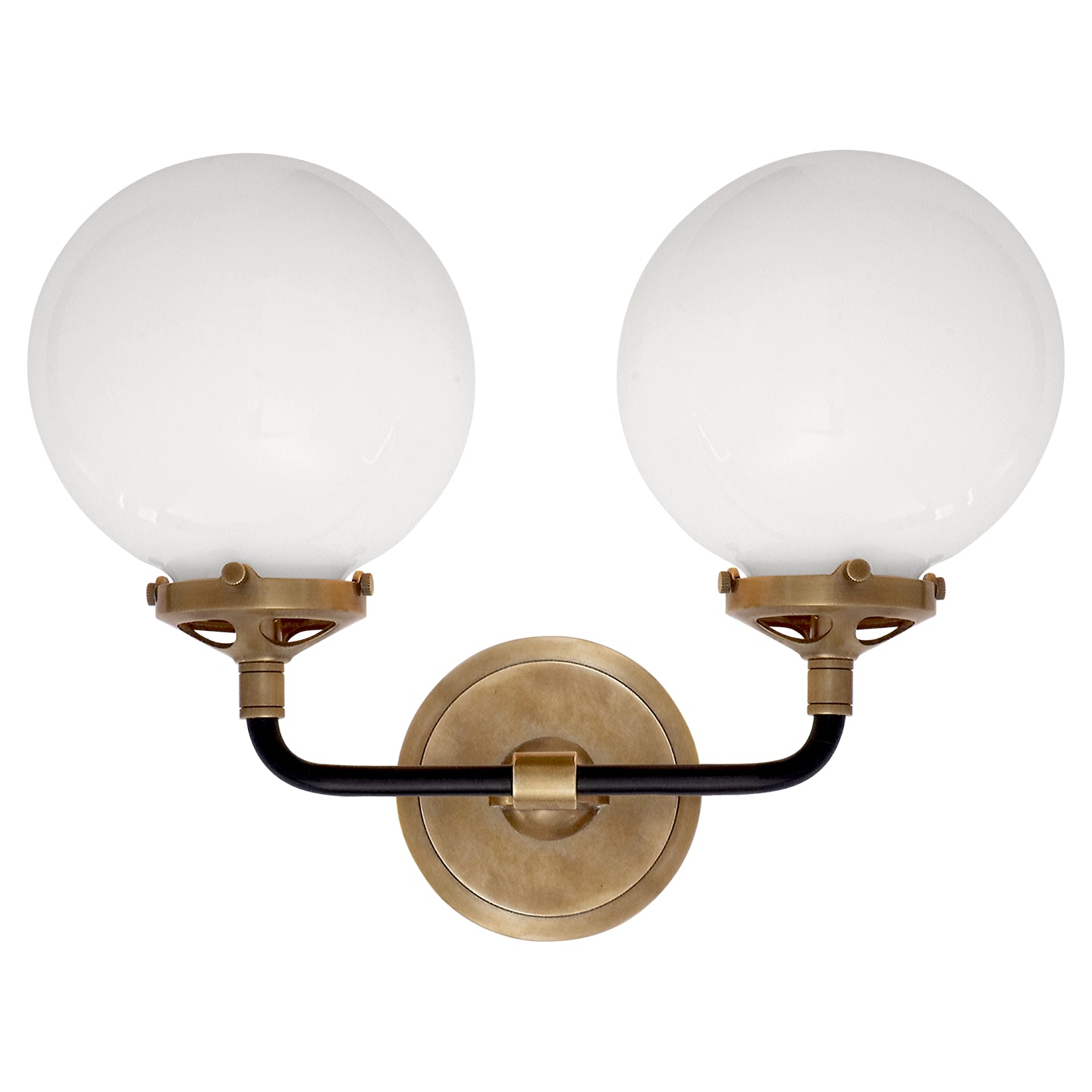 MODERN BRASS 2 LIGHT GLASS GLOBE WALL SCONCE - Doozie Light Studio
