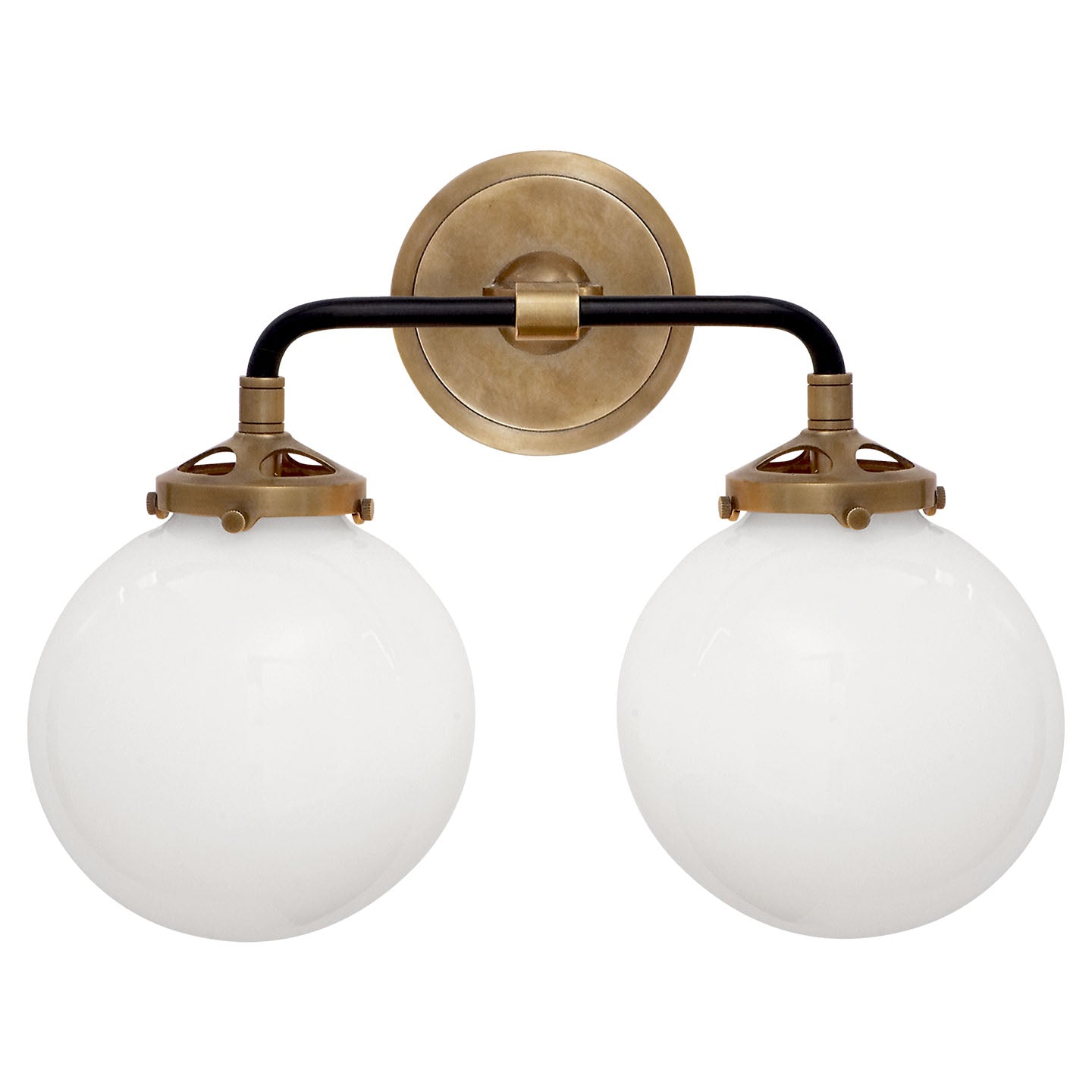 MODERN BRASS 2 LIGHT GLASS GLOBE WALL SCONCE - Doozie Light Studio