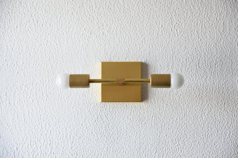 Modern Brass Wall Sconce Vanity Gold Brass 2 Bulb Square Sconce - Doozie Light Studio