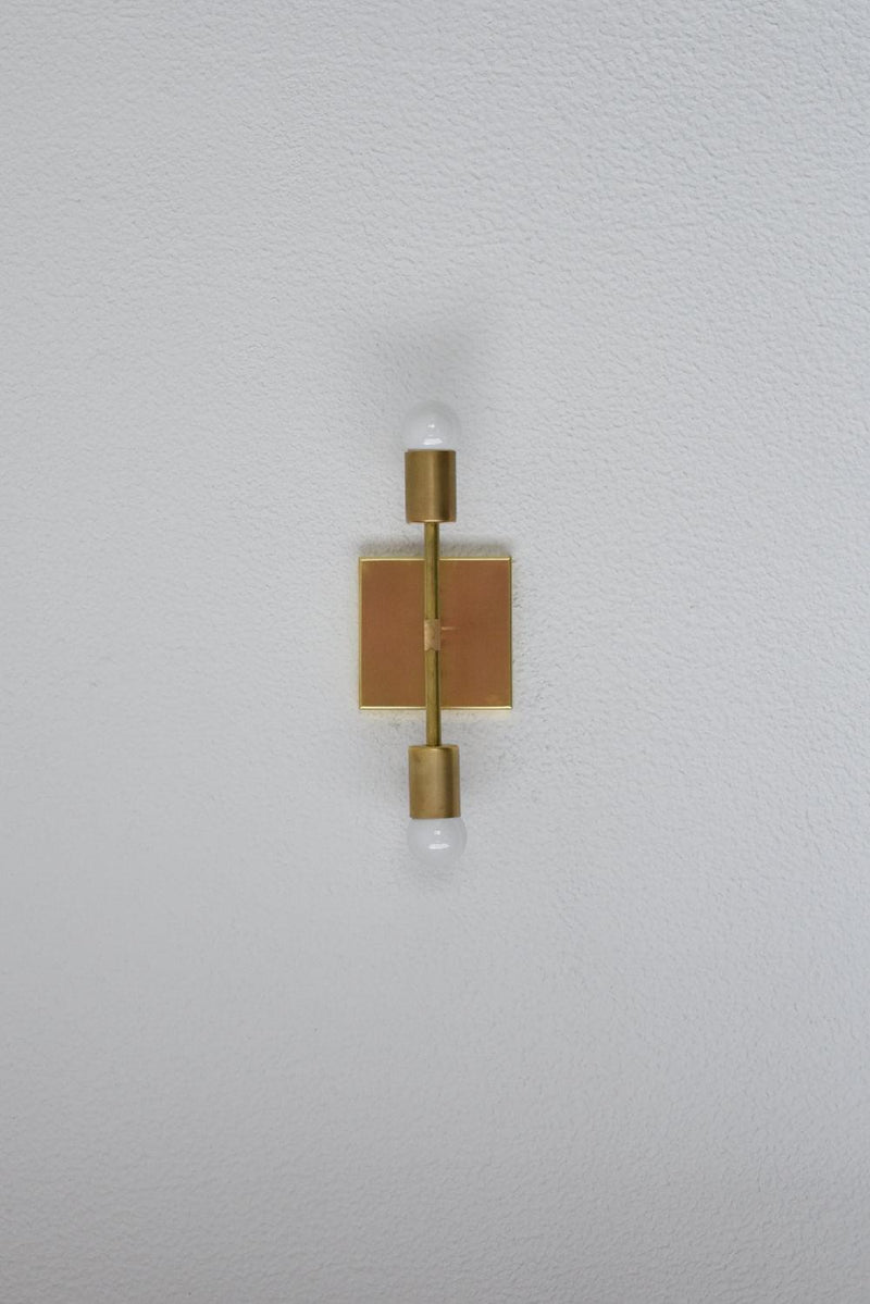 Modern Brass Wall Sconce Vanity Gold Brass 2 Bulb Square Sconce - Doozie Light Studio