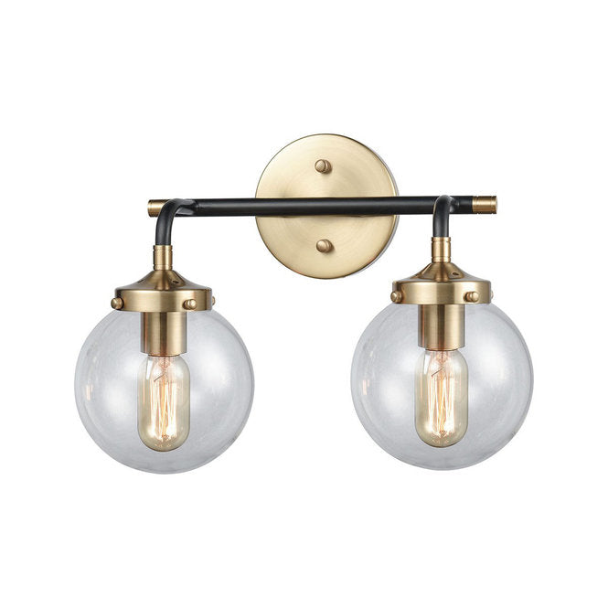 Modern Brass 2 Light Glass Globe Wall Sconce Vanity Light - Doozie Light Studio