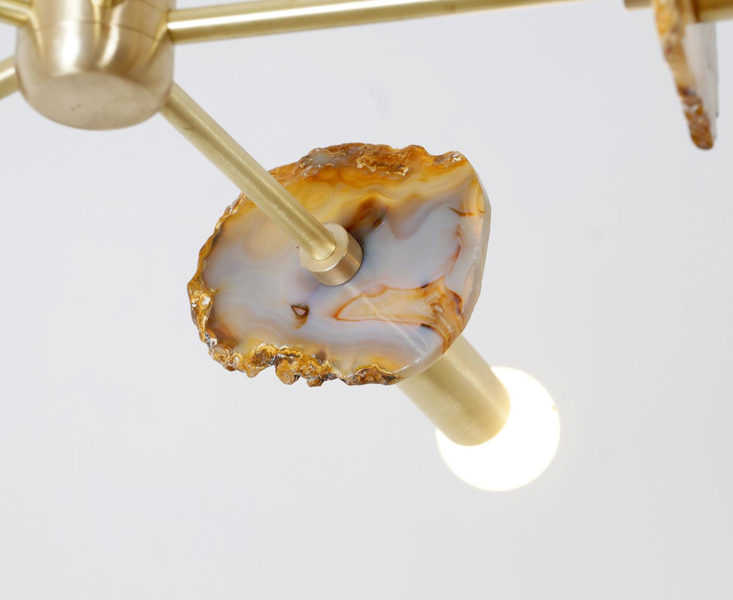 Modern Brass Agate 5 Arm Sputnik Chandelier Semi Flush Mount Agate Stone Light Fixture - Doozie Light Studio