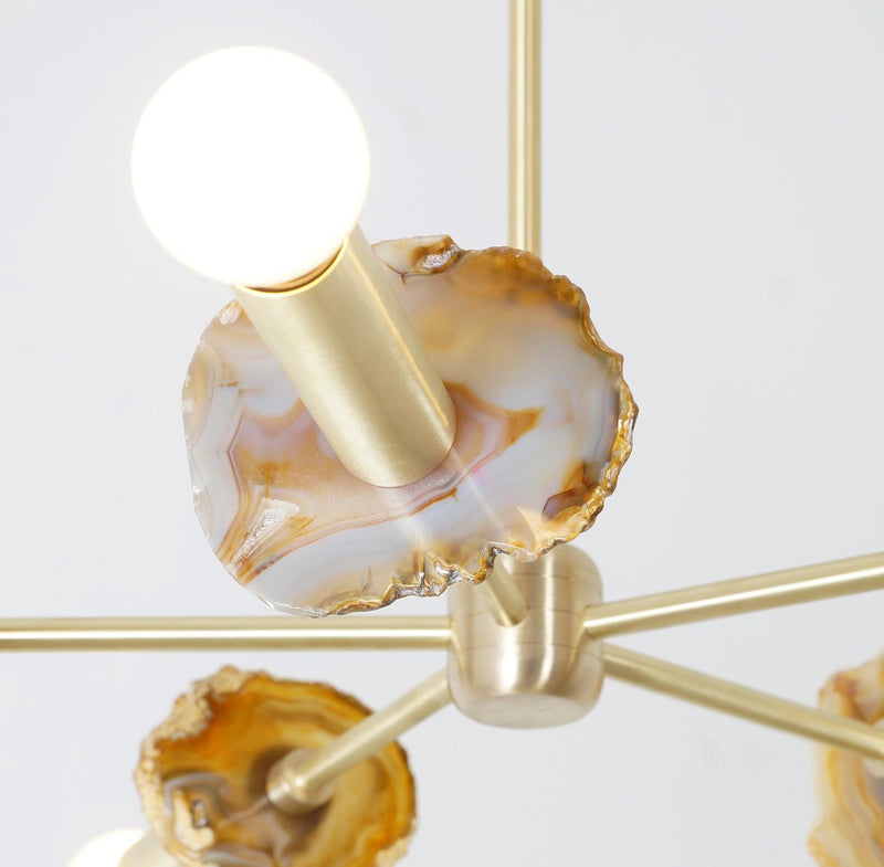 Modern Brass Agate 5 Arm Sputnik Chandelier Semi Flush Mount Agate Stone Light Fixture - Doozie Light Studio