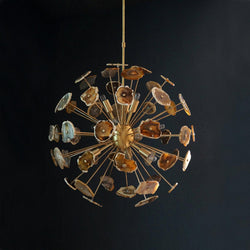 Modern Brass 9 Arm Sputnik Chandelier Light Fixture With Agate Stone - Doozie Light Studio