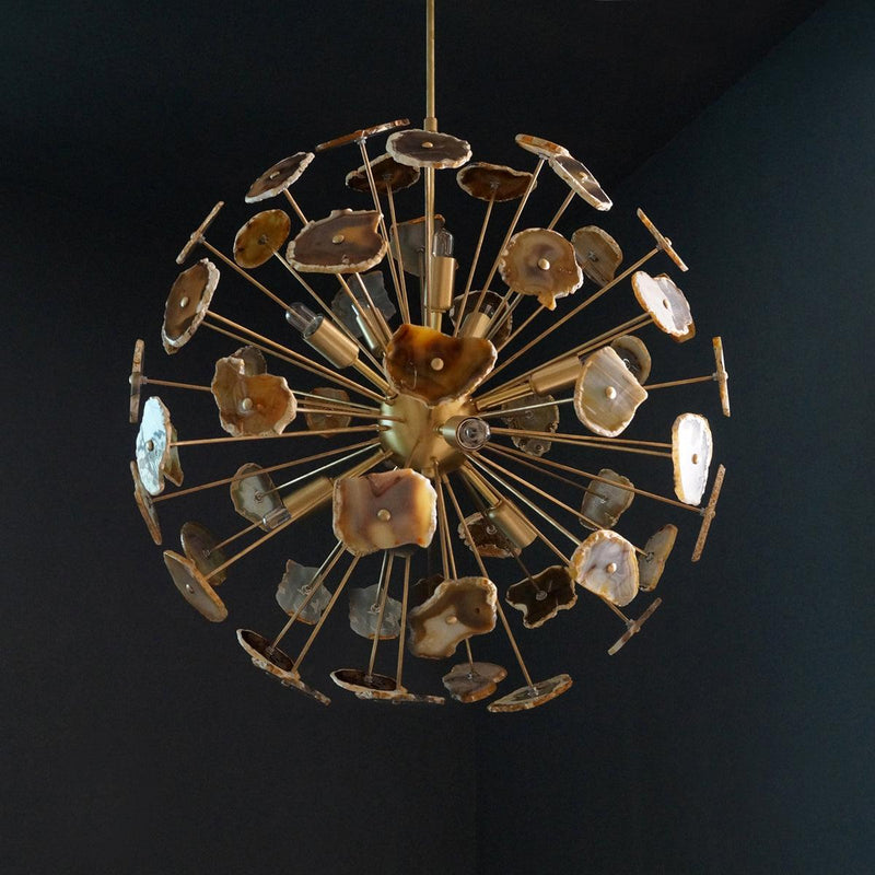 Modern Brass 9 Arm Sputnik Chandelier Light Fixture With Agate Stone - Doozie Light Studio
