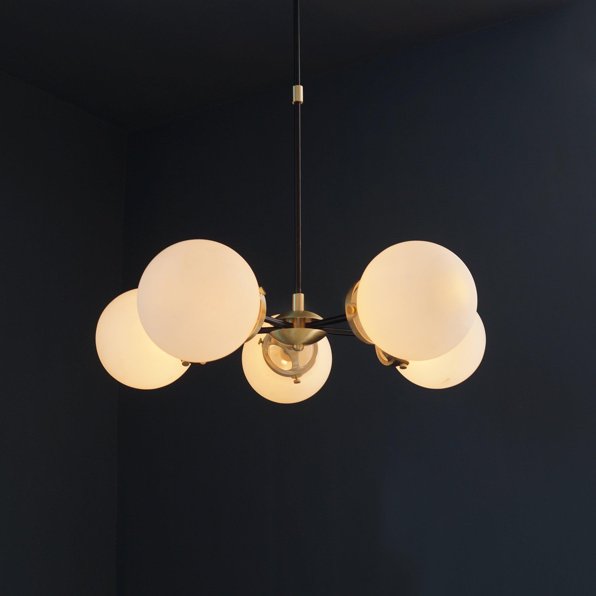 Modern Brass 5 Bulbs Glass Globe Sputnik Chandelier Light Fixture - Doozie Light Studio