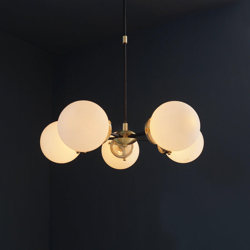 Modern Brass 5 Bulbs Glass Globe Sputnik Chandelier Light Fixture - Doozie Light Studio