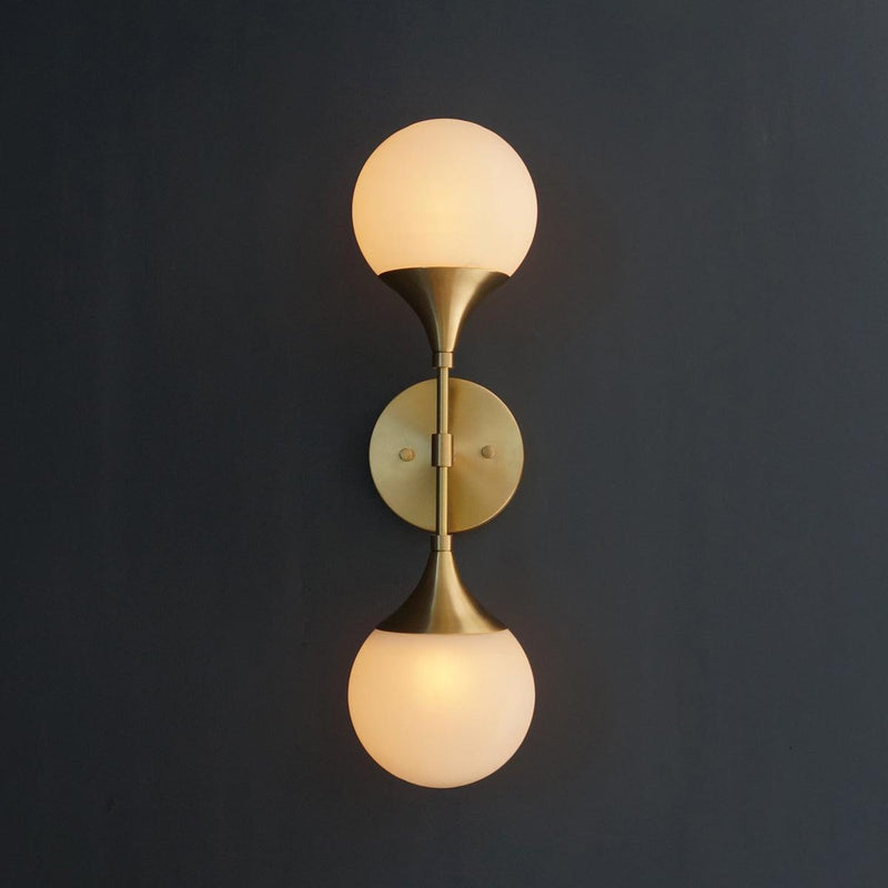 Modern Brass 2 Lights Armed Glass Globes Wall Sconce - Doozie Light Studio