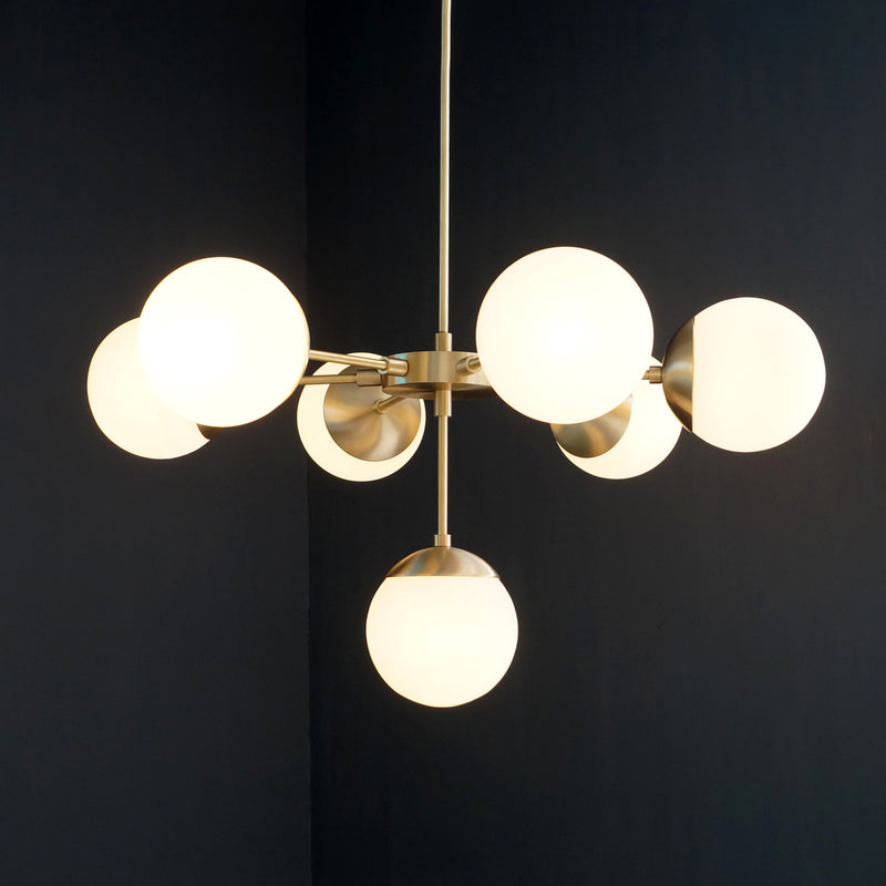 Modern Brass 7 Bulbs Glass Globe Trumpet Chandelier