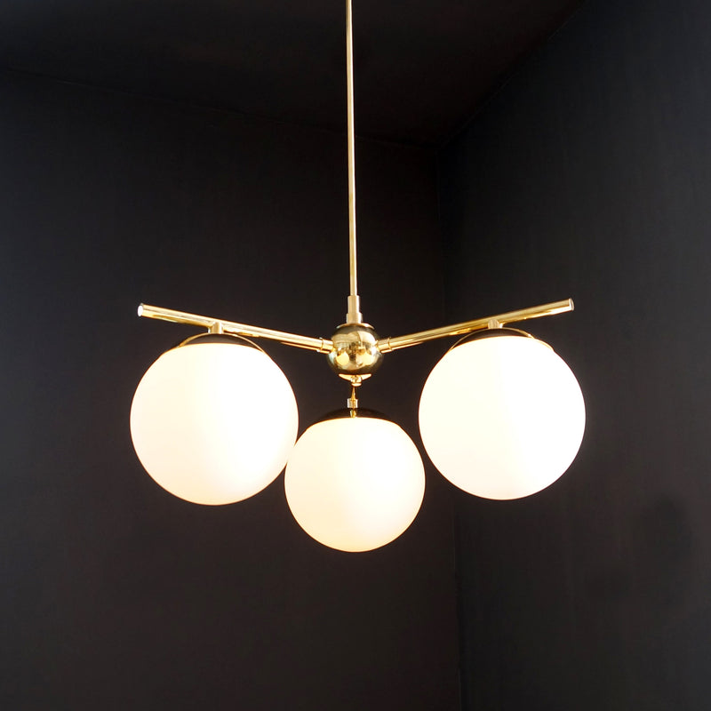 Modern Brass 3 Glass Sphere Globe Chandelier 34"D
