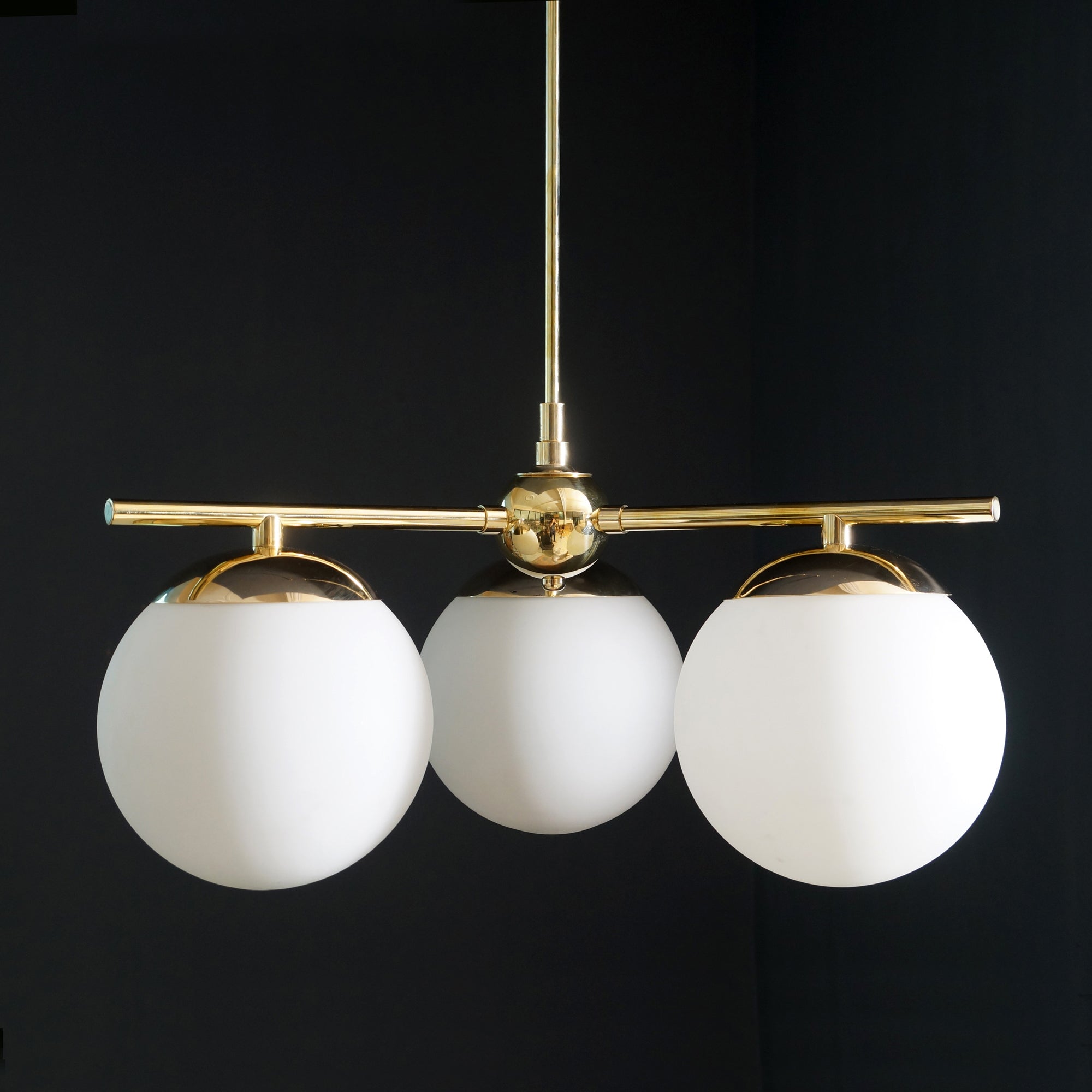 Modern Brass 3 Glass Sphere Globe Chandelier 34"D - Doozie Light Studio